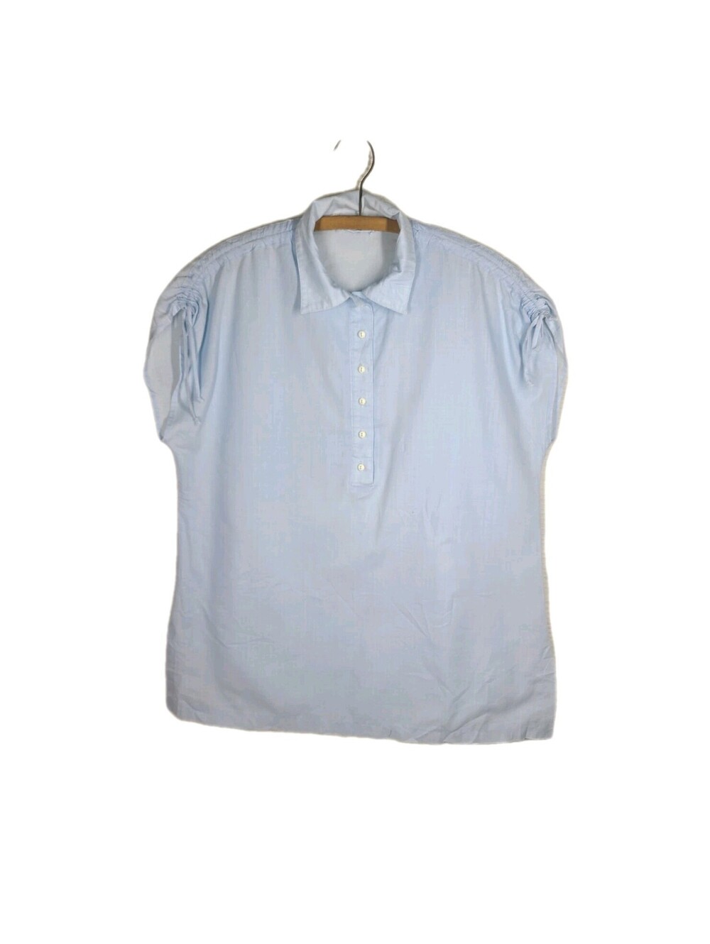 Vtg 70s Top Drawstring Shoulders XXL Plus Size Lt Blue Cotton Blend John Meyer